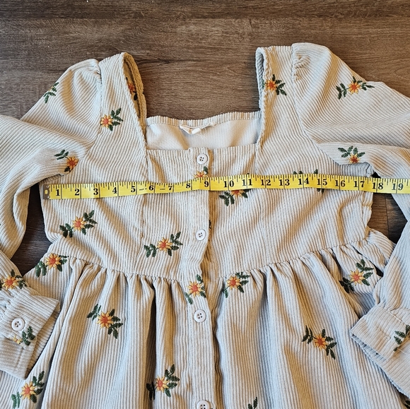 Listicle Cream Romantic Flower Embroidery Corduroy Baby Doll Dress size Small - Picture 9 of 11